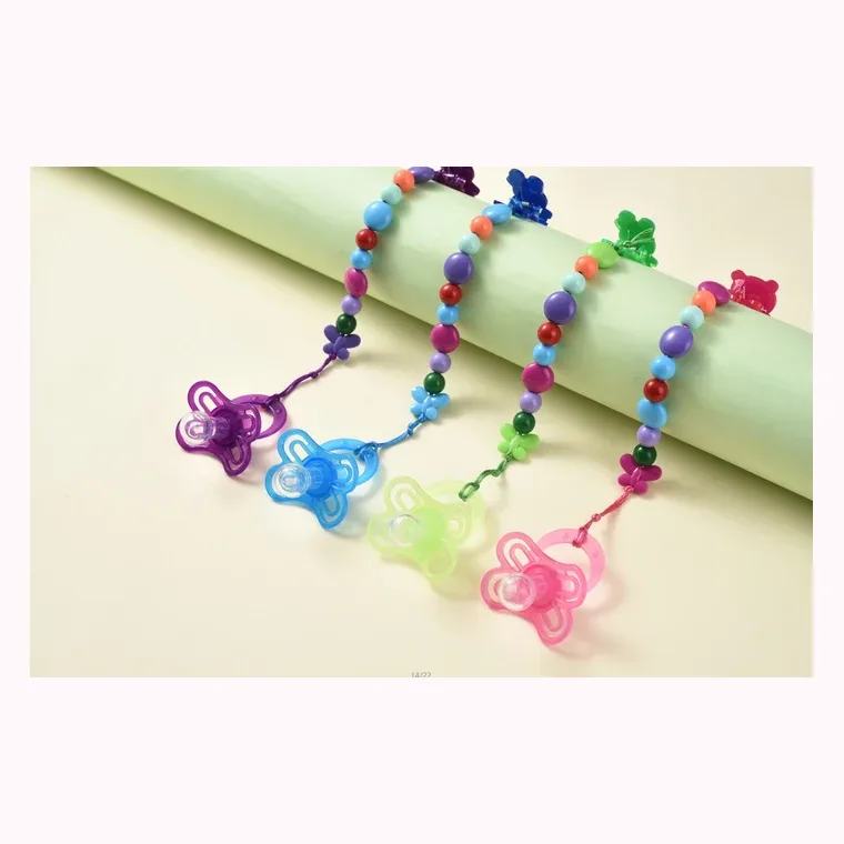 Hardcover Butterfly Comfort Pacifier with Colorful Chain - (round head), listed in pink, blue, green, purple