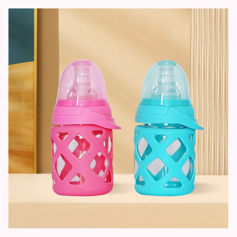 60ml standard neck rhomboid lattice silicone cover glass nursing bottle
